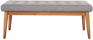 Mid-Century Wood Dining Bench with Tufted Cushion