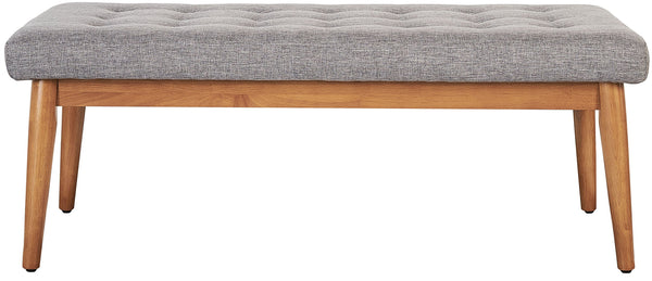Mid-Century Wood Dining Bench with Tufted Cushion