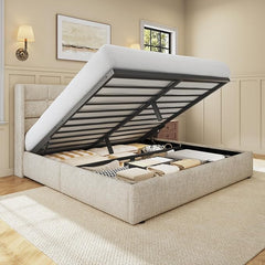 Lift Up Storage Bed Frame with Wingback Headboard