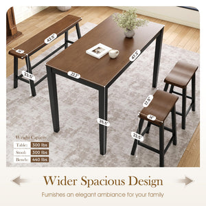 Counter Height Dining Table Set with Bench and Chairs – 5-Piece Wood Kitchen Set