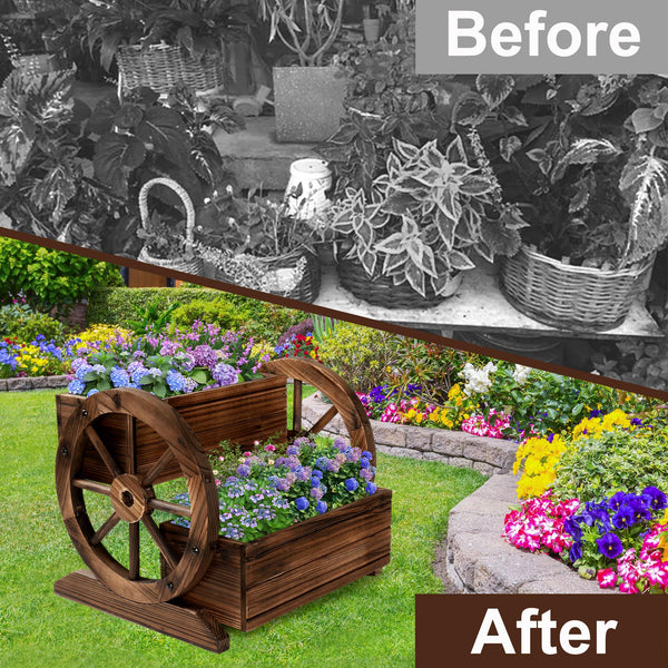 2-Tier Wooden Planter Box with Wheels