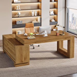 L-Shaped Executive Desk with Storage Cabinets & 2-Tier Shelf