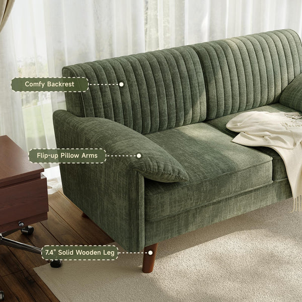 Chenille Loveseat Sofa with Padded Arms – 64.5" Modern Couch for Living Room