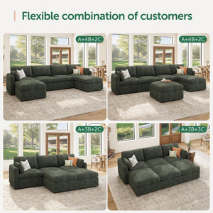 U-Shaped Modular Sectional Sofa with Storage Seats & Ottoman