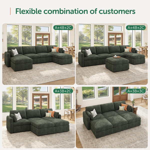 U-Shaped Modular Sectional Sofa with Storage Seats & Ottoman