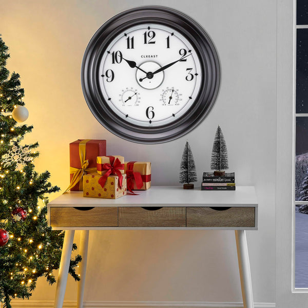 24 Inch Illuminated Outdoor Wall Clock with Temperature & Humidity Display