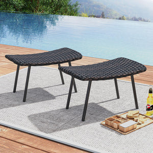 Set of 2 Outdoor Rattan Patio Ottomans with Quick Dry Foam