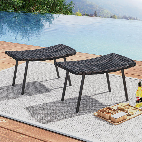 Set of 2 Outdoor Rattan Patio Ottomans with Quick Dry Foam