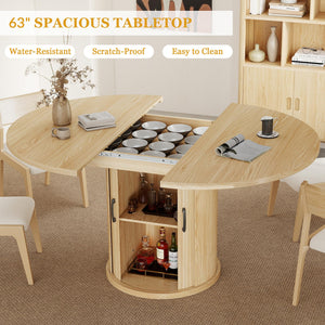 Round-to-Oval Extendable Dining Table, Natural Oak