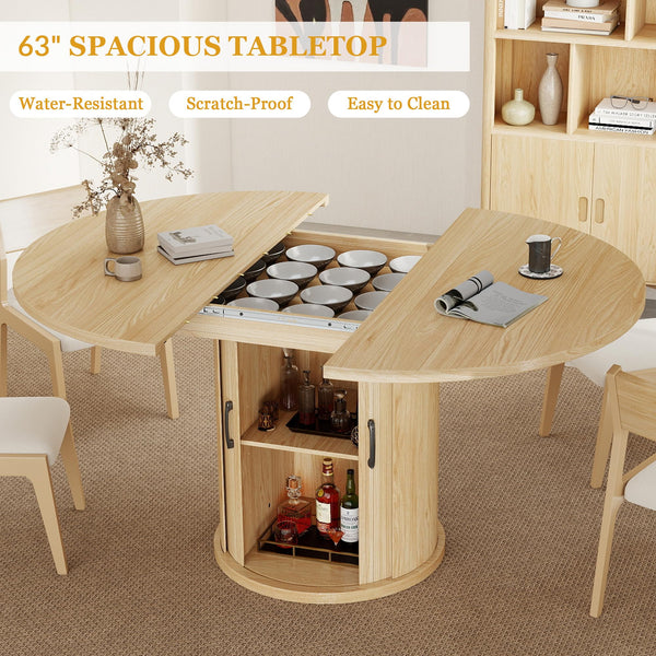 Round-to-Oval Extendable Dining Table, Natural Oak