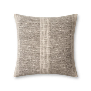 Charcoal Ivory Striped Down Throw Pillow 18x18