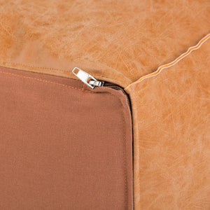 Square Pouf Ottoman – 18" x 14" Vegan Leather, Distressed Brown