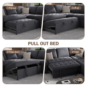 L-Shaped Modular Sectional Sleeper Sofa with Pull-Out Bed