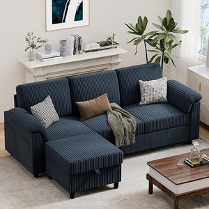 79" Convertible L-Shaped Sectional Sofa with Storage Ottoman