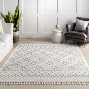 Moroccan Lattice Tassel Runner Rug 2'6" x 10' – Polyester High Pile, Stain Resistant