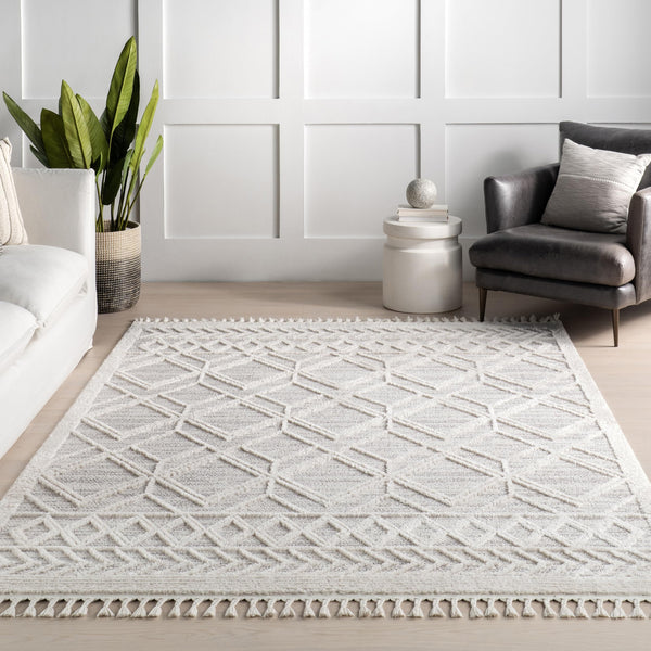 Moroccan Lattice Tassel Runner Rug 2'6" x 10' – Polyester High Pile, Stain Resistant