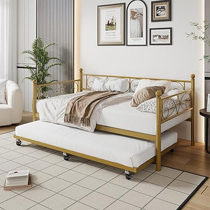 Twin Daybed with Trundle - Metal Bed Frame with Storage
