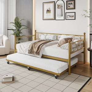 Twin Daybed with Trundle – Metal Frame, Space-Saving Sofa Bed
