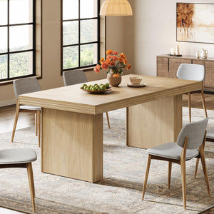 63-Inch Farmhouse Dining Table for 6 – Wood Grain Finish with Fluted Legs