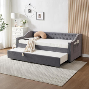 Twin Velvet Daybed with Pop-Up Trundle & USB Ports