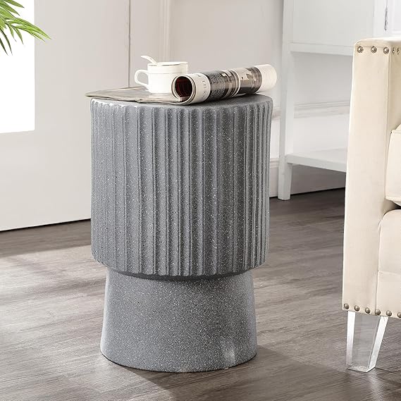 Round Tambour Accent Table – Terrazzo Finish