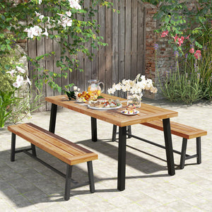 63-Inch Acacia Wood Outdoor Bench with Metal Legs