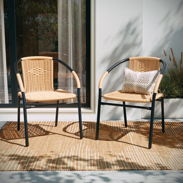 Rattan Stack Chair Set of 2 – Indoor Outdoor Patio Dining Chair