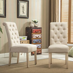 Tufted Parsons Dining Chair Set of 2 – Upholstered High-Back Wood Frame