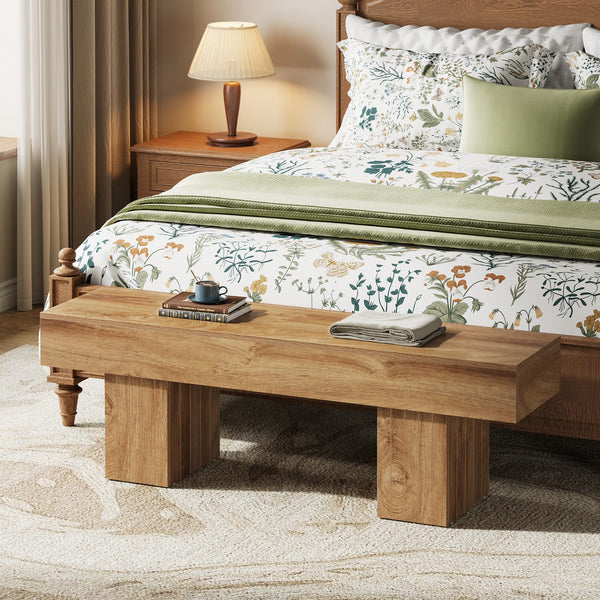 55" Farmhouse Entryway Bench – Engineered Wood, Brown
