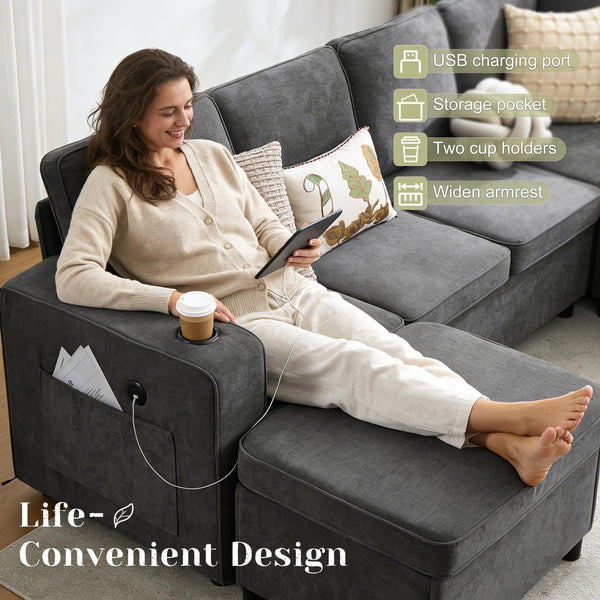 107" U-Shaped Sectional Sleeper Sofa with Pull-Out Bed
