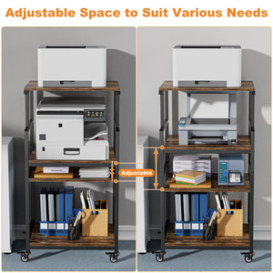 4-Tier Printer Stand with Wheels and Adjustable Shelves