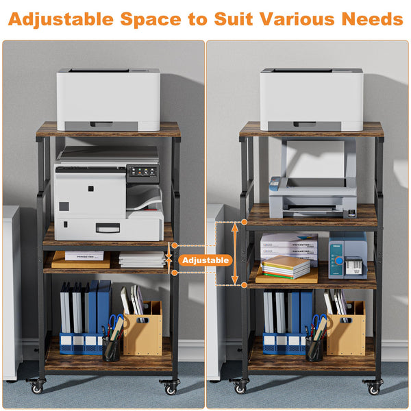 4-Tier Printer Stand with Wheels and Adjustable Shelves