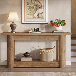 63-Inch Farmhouse Console Table with 2-Tier Storage