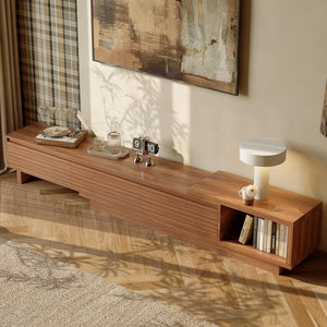 Extendable Mid-Century Modern TV Stand with Crosshatch Drawers