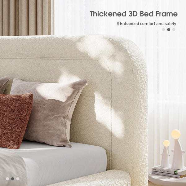Boucle Upholstered Platform Bed Frame with Headboard