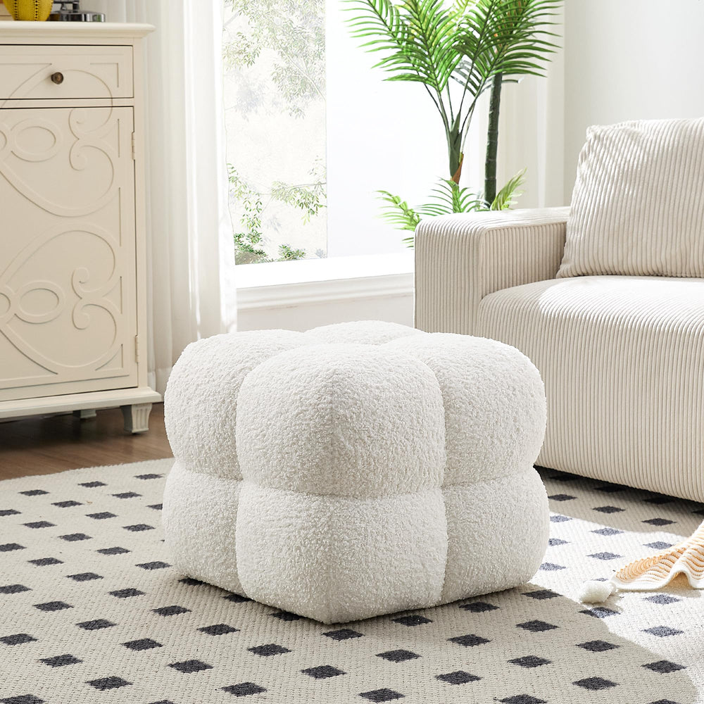 Square Sherpa Ottoman Stool with High-Density Foam