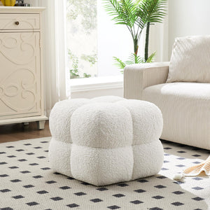 Square Sherpa Ottoman Stool with High-Density Foam
