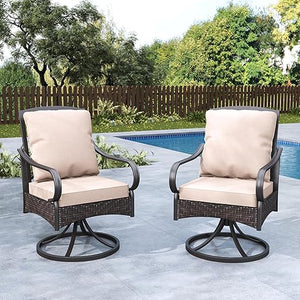 Outdoor Wicker Swivel Patio Dining Chairs with Cushions