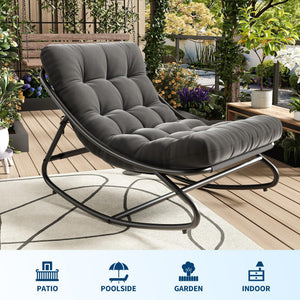 Outdoor Metal Rocking Chair with Thick Cushion – 450 lbs Capacity