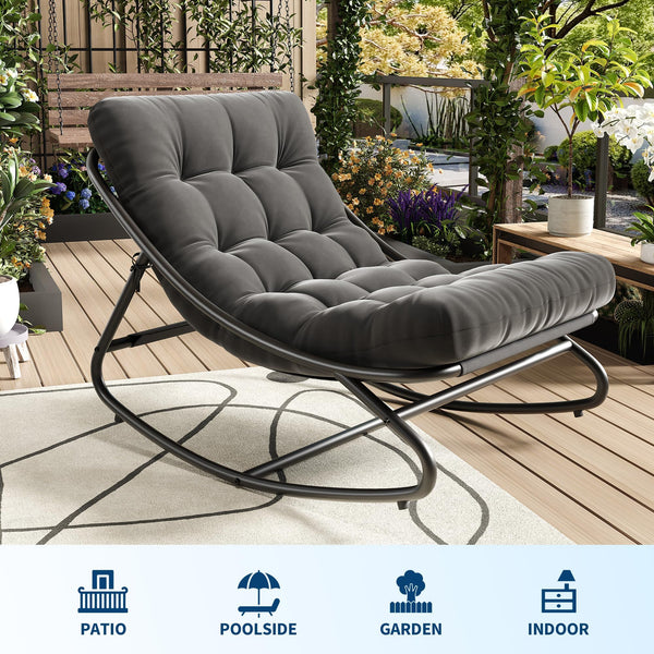 Outdoor Metal Rocking Chair with Thick Cushion – 450 lbs Capacity