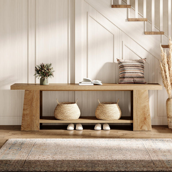 59-Inch Extra Long Entryway Bench with Storage Shelves