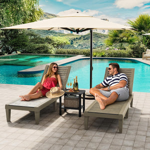 Outdoor Chaise Lounge Chairs with Adjustable Backrest – All-Weather Resin, Wood Texture