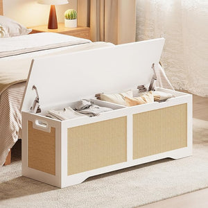 47" Rattan Storage Ottoman Bench with Lid – Large Entryway Trunk & Toy Box