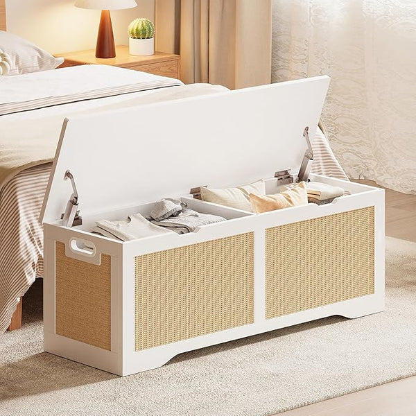 47" Rattan Storage Ottoman Bench with Lid – Large Entryway Trunk & Toy Box