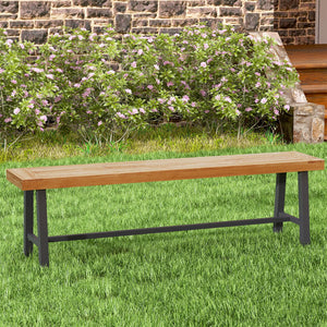 63-Inch Acacia Wood Outdoor Bench with Metal Legs