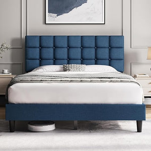 Upholstered Platform Bed Frame with Adjustable Tufted Headboard