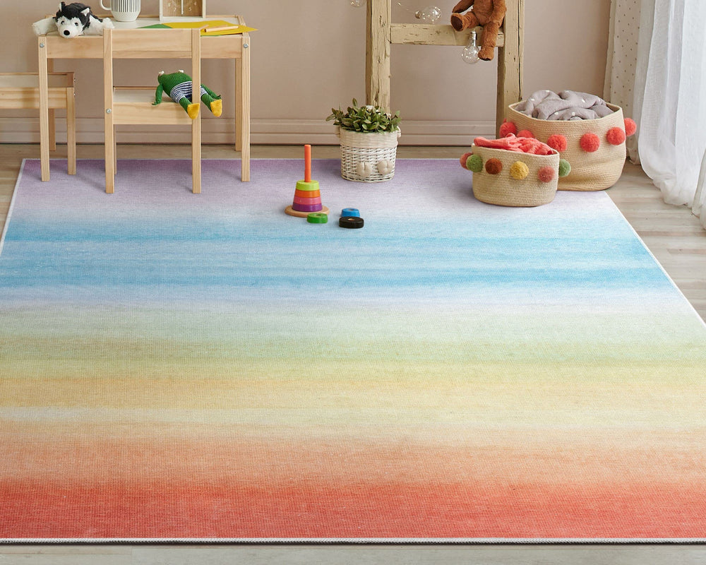 Multicolor Geometric Area Rug – Machine Washable Polyester