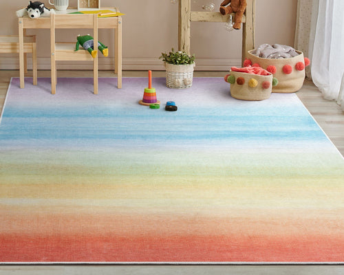 Multicolor Geometric Area Rug – Machine Washable Polyester