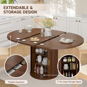 Extendable Round to Oval Dining Table with Storage Cabinet