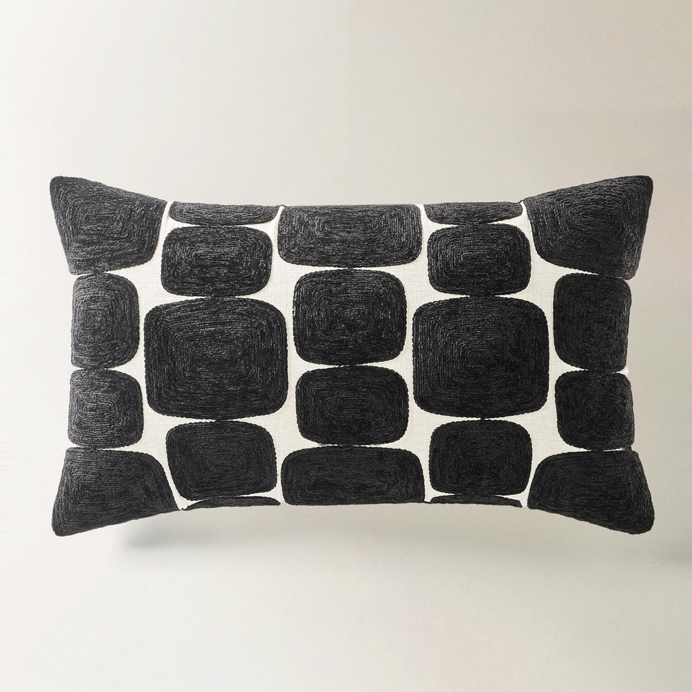 Black Embroidered Velvet Lumbar Throw Pillow 24x14